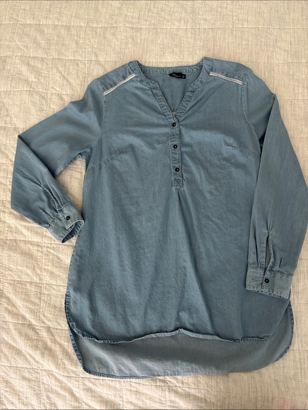 new directions Denim-Effect Light Blue Henley Tunic